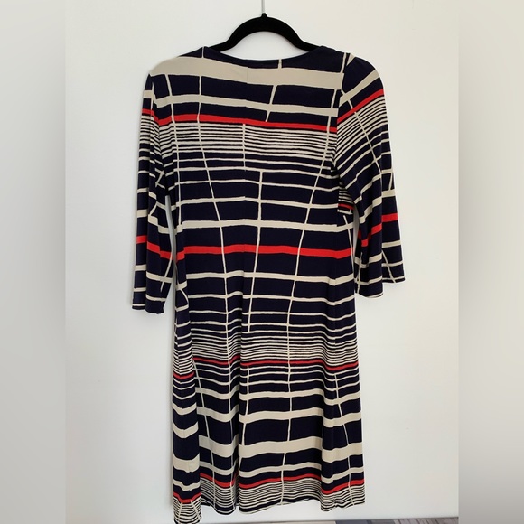 Eliza J Blue Red White Geometric Stripe Print Dress Size 10 - Picture 3 of 5